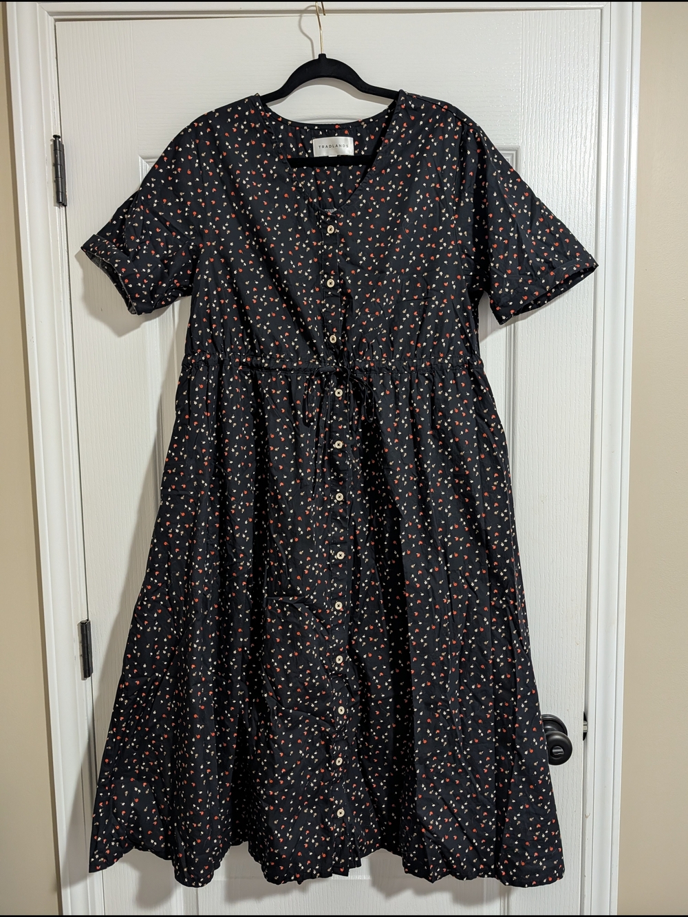 Tradlands Black Dress with Floral Print - Casual Button-Front